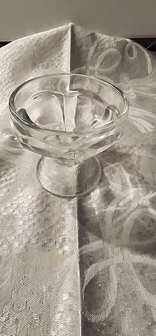 Vintage Clear Pressed Glass Sherbet Dessert Compote PedestalBowl Crosshatch Foot